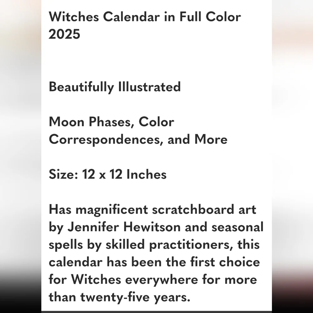 WITCHES CALENDAR 2025 BEAUTIFUL ILLUSTRATIONS BY LLEWELLYN'S size 12x12